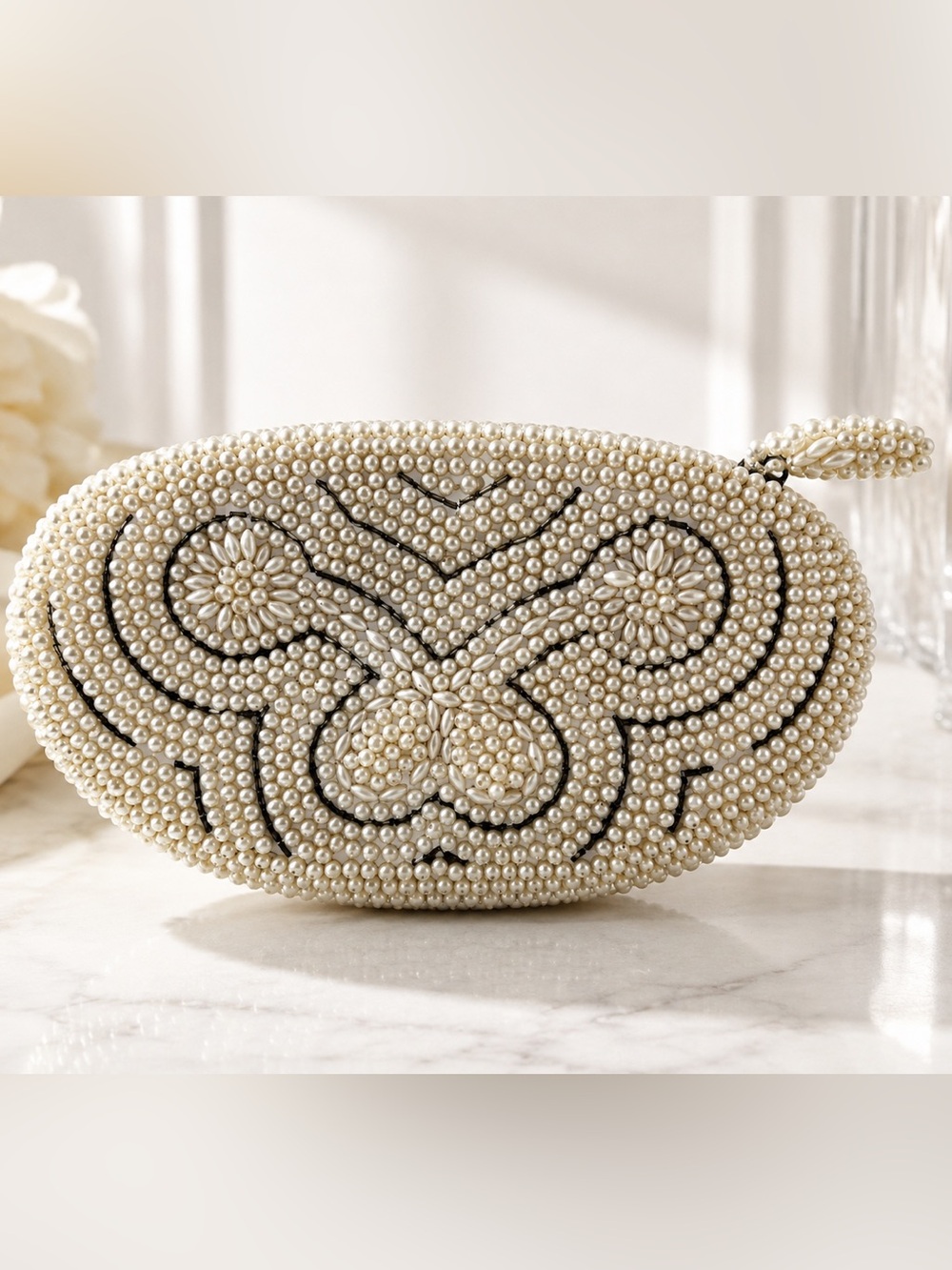 Vintage Gimbels Pearl Beaded Evening Clutch Bridal Wedding Purse Japan